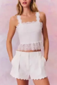 Pantaloncini corti Loveshackfancy in lino con lacci e orlo a capesante nuovi con etichette taglia 2 $295 - Foto 1 di 4