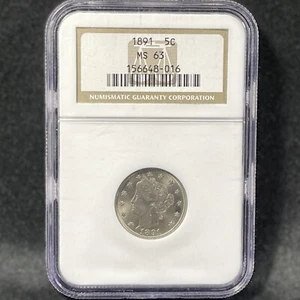 1891 5c Liberty Nickel Better Date Type Coin Choice Uncirculated NGC MS63 - Picture 1 of 4