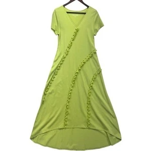 Maxi robe femme coton vert modal asymétrique environnement doux taille S - Photo 1/5