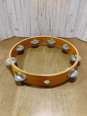 Pandereta de madera vintage Ludwig EE. UU. 10" doble fila de acero jingles Foto 1 de 4