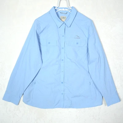 LL Bean Button Shirt Size Women's 1X Plus Blue No Fly Zone Sun Protection Roll - Image 1 of 4