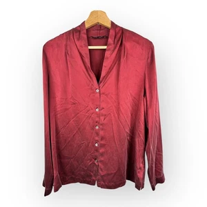 Lafayette 148 Womens size 12 Dark Red Silk Long Sleeve Button Down Blouse - Picture 1 of 11