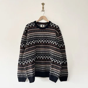 Marks & Spencer Fair Isle Pullover Wolle Größe 2XL Marine Rundhals Scandi Strick - Bild 1 von 8