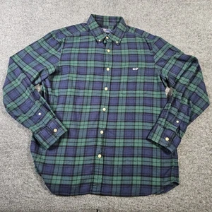 Vineyard Vines Flannel Shirt Mens Large Navy Green Black Watch Plaid Stretch - Picture 1 of 9
