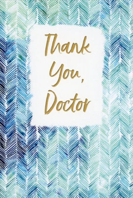 Pictura Blue and Green Herringbone Pattern Doctor's Day Thank You Card