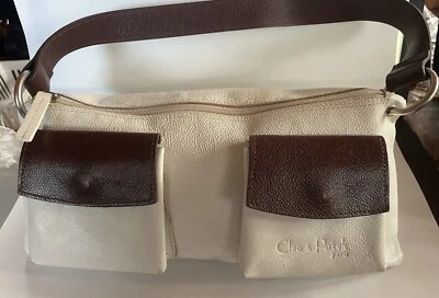 CLEO & PATEK PARIS, FRANCE LADIES LEATHER  PURSE WIDE, CREAM BODY BROWN TRIM VGC - Image 1 of 4