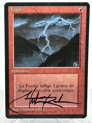 Autograph Christopher Rush Magic MTG LIGHTNING BOLT (FOUDRE) FRENCH 3rd Edition - Image 1 of 2