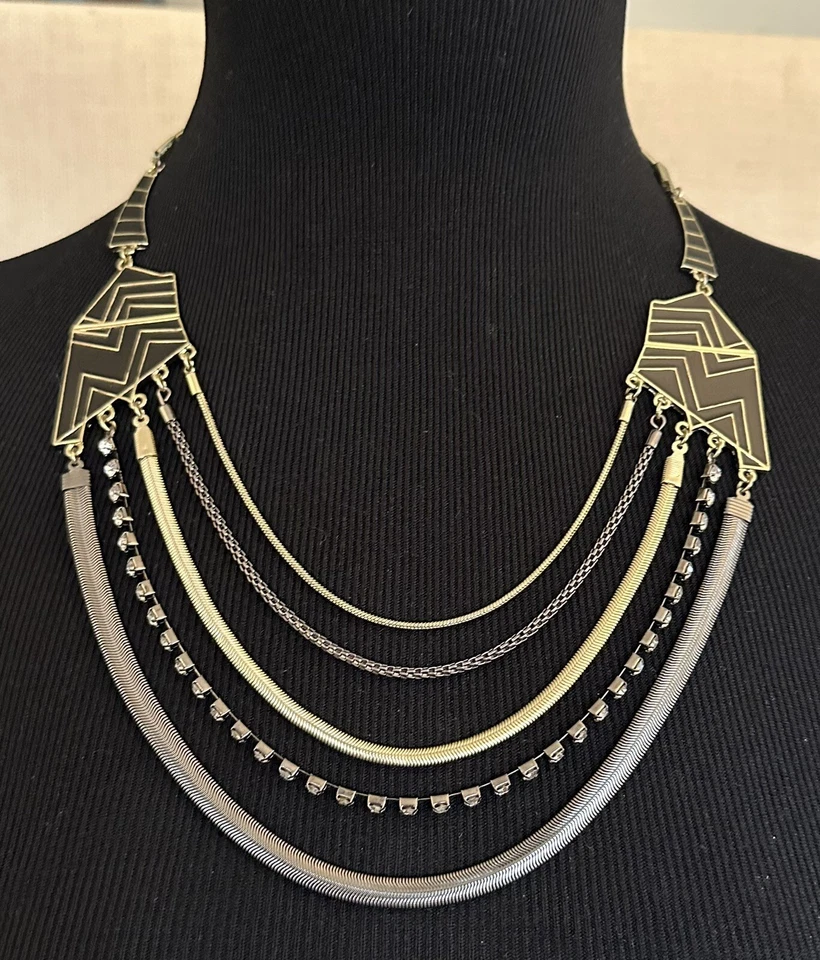 "Collar Jennifer Lopez Jlo 21"" Esmalte Negro Multi Mezcla Cadena Estrás" Foto 1 de 4