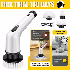 360° Rechargeable Spin Scrubber Electric Turbo Scrub Cleaning Brush with 3 Heads - Picture 1 of 10