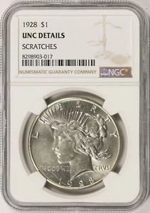 1928 1 $ Peace Dollar NGC unc Details Kratzer - Bild 1 von 4