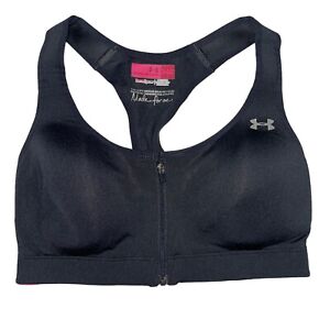 Under Armour Racerback Zip Front Wire Free Sports Bra Heat Gear Protegee 1236590