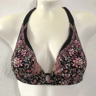 Victoria's Secret черный розовый богемное цветочный печать треугольник с бретелью через шею бикини плавать верхний S - Изображение 1 из 4