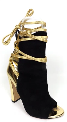 Womens ALEJANDRO INGELMO VELUKID Blk/Gold Strappy Lace Up Heels Boots Size 7.0 - Image 1 of 4