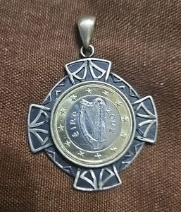 Vintage Euro Coin 1 Milor Sterling 925 Silver Framed Pendant From Italy - Picture 1 of 9