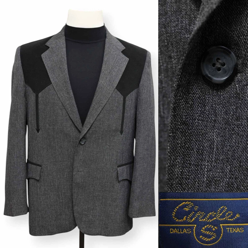 CIRCLE S Hombre Gris Sólido Negro OCCIDENTAL Vaquero Deporte Abrigo Traje Chaqueta Blazer 42 S Foto 1 de 4