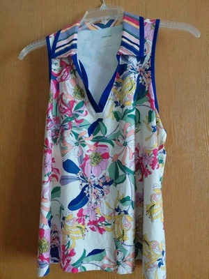 Camiseta sin mangas JOHNNY WAS Active Aldrich floral polo cuello columpio para mujer talla L Foto 1 de 4