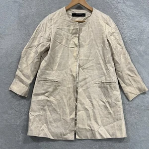 Zara Blazer Jacket  Womens S Linen Beige Open Gold Shimmer Lagenlook Preppy - Picture 1 of 9