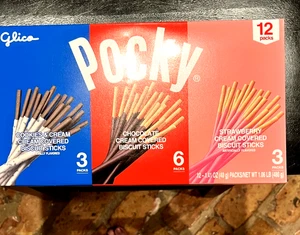 Glico Pocky Biscuit Sticks Cookies-Creme/Schokolade/Erdbeere 12 Ct EXP 02/2025 - Bild 1 von 7