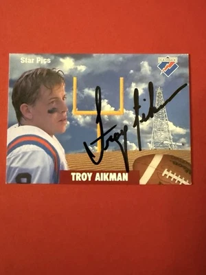 1991 STAR PICS TROY AIKMAN AUTO RC #50 FLASHBACK ON CARD AUTOGRAPH COWBOYS SSP - Image 1 of 2