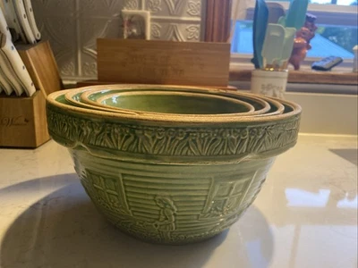 1920 McCoy Girl com regador Greenware tigelas de aninhamento #166 EUA conjunto de 4 - Imagem 1 de 4