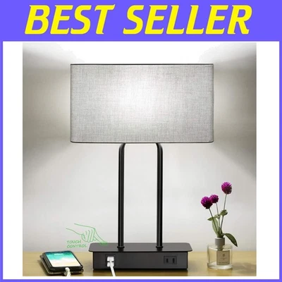 Abajur de mesa moderno controle de toque com portas USB - Imagem 1 de 4