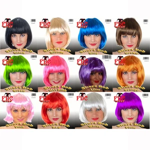 SHORT BOB WIG RED BROWN BLACK WHITE BLUE BLONDE PINK ORANGE GREEN LILAC PLUM - Picture 1 of 1