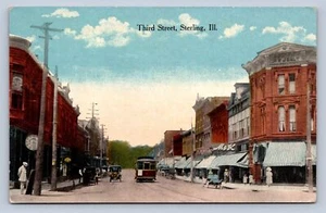 K7/ Sterling Illinois Postkarte um 1910 Third Street Trolley Stores 577 - Bild 1 von 4
