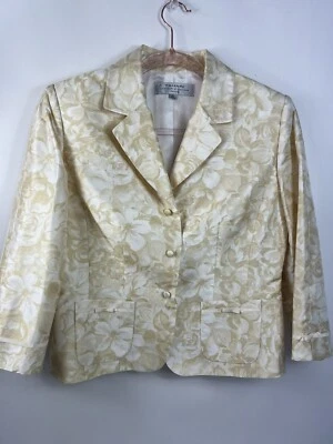 Blazer para mujer Tahari Arthur S. Levine talla pequeña 6P amarillo floral 3 broches Foto 1 de 4