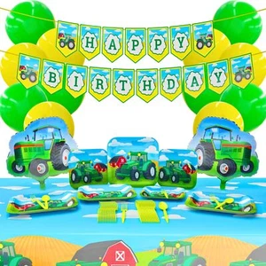 Tractor Deluxe Party Supplies Pack 125 Pieces for 16 Guests - Complete Tablew... - Picture 1 of 8