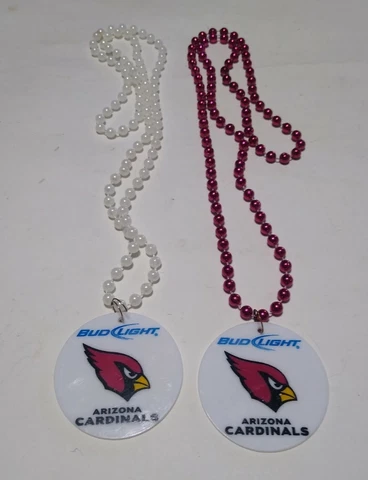 ARIZONA CARDINALS NFL BUD LIGHT MARDI GRAS BEADS w/ MEDALLION NECKLACE LOT (2) Cover
