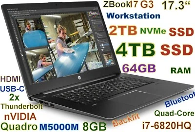 Workstation HP ZBook 17 G3 i7-QUAD CORE 6TB (NVMe + SSD) 64GB 17.3" M5000M 8GB - Image 1 of 4