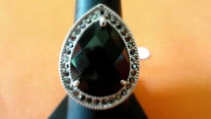 Park Lane "Magical" Ring Size 9 Black Teardrop gem framed by gray crystals! New! - Picture 1 of 6