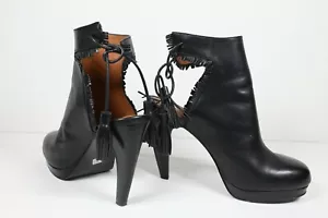 EUC 8.5 & Other Stories Leather Ankle Booties Boots Fringe Tassel Open Back - Picture 1 of 9