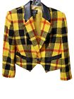 Suzelle Wool Blazer Jacket Womens 4 Colorful Plaid Leather Collar Y2K 80s 90s 