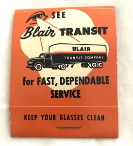 1950’s Adv. Matchbook: Blair Transit Trucking Detroit Area; Glasses Tissues - Picture 1 of 4