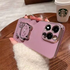 For Infinix VIVO Motorola Lucky Cat Cute Cartoon Holder Plating Phone Case Cover - Picture 1 of 13