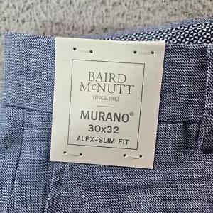 NWT Murano Baird Mcnutt Linen Dress Pants Men 30x32 Slim Fit Flat Front Blue - Picture 1 of 11