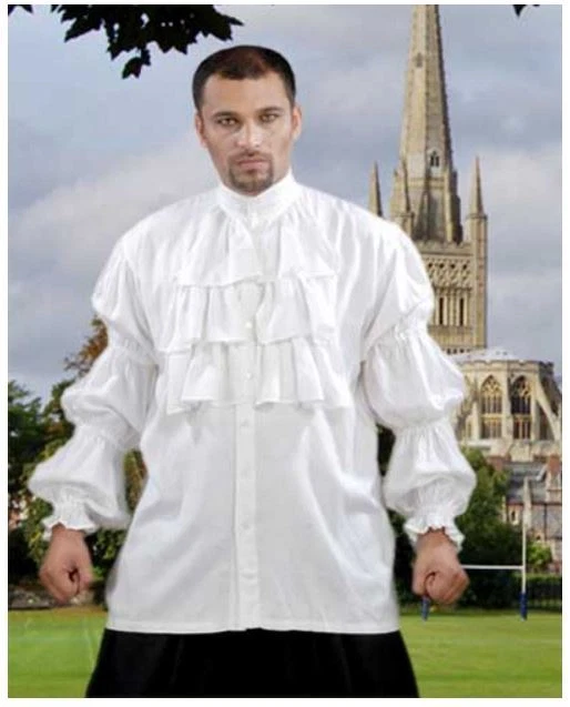 Camisa Para Hombre Era Colonial Blanca Con Volantes Frontales Gótica Victoriana "Camisa Hinchada" Foto 1 de 1