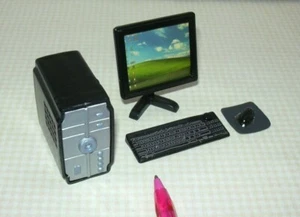 Miniature Sturdy Black Plastic 4-Piece Desktop Computer Set: DOLLHOUSE 1:12-ish - Picture 1 of 2