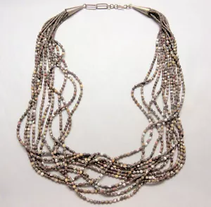 Vintage Southwest 2mm Micro Agates Multi Strand 26" Necklace 925 Clasp - Picture 1 of 8