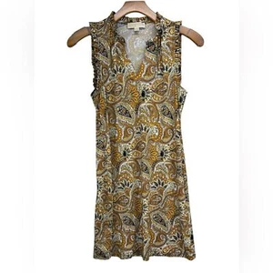 Michael Kors V Surplus Neckline Marigold Paisley Sleeveless Shift Dress Medium - Picture 1 of 7