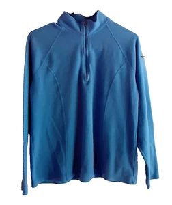 LL Bean Women Fleece Sweater 1/4 Zip Size L Blue Long Sleeve High Neck Polyester - Picture 1 of 8
