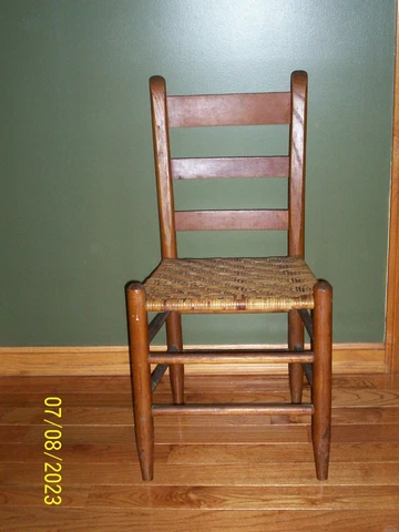 Vintage Brown Wood Ladderback Chair with Cane Seat Cover