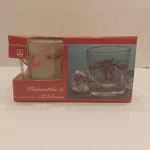 Ancoraggio vintage 4 pezzi Poinsettia e nastri 9 oz rocce bicchieri in scatola - Foto 1 di 11