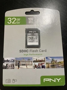 PNY SDHC FLASH CARD 32GB HIGH PERFORMANCE MEMORY CARD 100MB/S CLASS 10 UHS-1 NEW - Picture 1 of 1