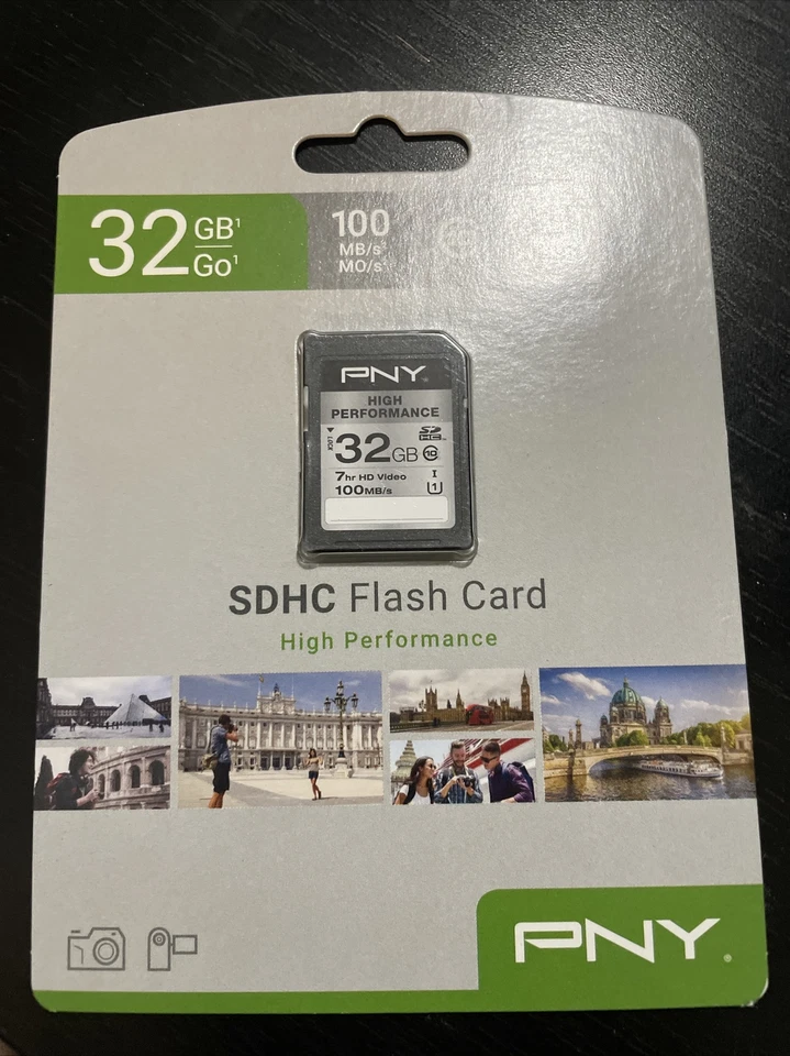 PNY SDHC FLASH CARD 32GB HIGH PERFORMANCE MEMORY CARD 100MB/S CLASS 10 UHS-1 NEW - Image 1 of 1