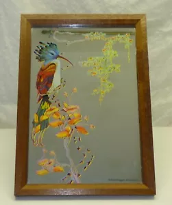 Colorful Bird Wall Mirror Aspell Saggers Vtg 1977 Framed Wood Retro 1970s Hoopoe - Picture 1 of 7