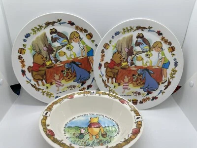 Lot 3 Vintage 90's WINNIE THE POOH Classic 8" Melamine Dinner Plates And Bowl - Image 1 of 4