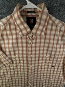 Victorinox Short Sleeve Extra Fine Cotton Button Up Shirt Plaid Large Beige ** - Picture 1 of 18