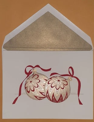 10 Crane & Co Ornaments of Red & Gold Ecru Cards & WA Gold Luster Lined Envs - Image 1 of 3